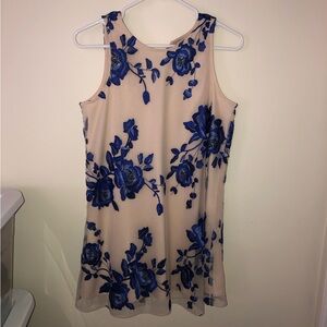 Beige by Eci Nude Mesh Nude Floral At The Knee Dress